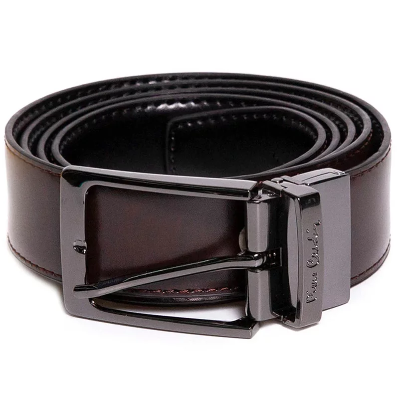 Curea barbati din piele naturala GCB208, Pierre Cardin, negru/ cafeniu