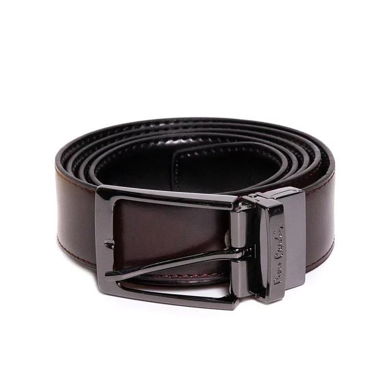 Curea barbati din piele naturala GCB208, Pierre Cardin, negru/ cafeniu